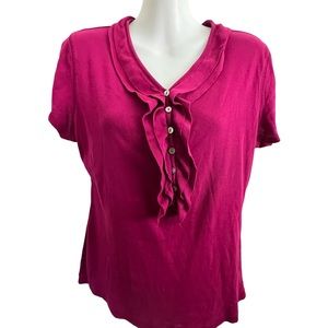 Charter Club | M | Womens Ruffle Button short sleeve Top .